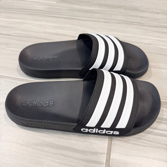 Adidas 3 Stripes Athletic Workout Slides Mens Slip On Sandals Logo Shoes Gym 9 - Picture 2 of 8